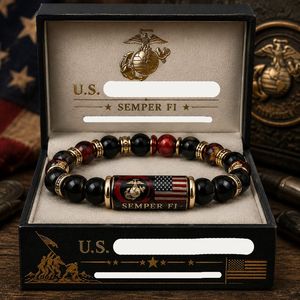 Pulsera <span class=keywords><strong>de</strong></span> aleación con cuentas <span class=keywords><strong>de</strong></span> la bandera estadounidense para aniversario, con espaciadores redondos dorados y tubos redondos con impresión UV - Product Image 1