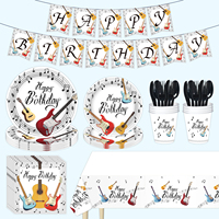 Nouvelles assiettes, serviettes et gobelets jetables à thème guitare pour fête d'anniversaire, décoration musicale en papier