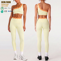 Ensemble de yoga pour femme, soutien-gorge de sport à une épaule à bord festonné, leggings taille haute effet push-up, color block, pour la gym et l'entraînement