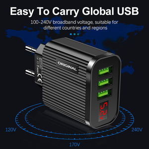 Nouvelle conception Chargeur de voyage LED 3USB 15W 3.1A avec affichage numérique, chargeur mural personnalisable avec logo pour iPhone Xs 13 Samsung Motorola - Product Image 4