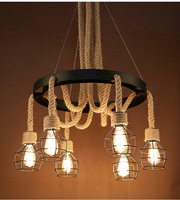 Lampe suspendue en corde de chanvre de style campagnard américain pour salle à manger, bar, salon de thé, café, en fer grenadine avec ficelle, lustre E27