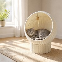 Lit semi-fermé pour animaux de compagnie, hamac pour chat, lit chaud tissé pour chat, villa pour chat, cage en rotin tissé, panier de rangement pour chat et chien