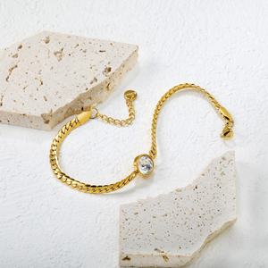 Customizable Waterproof 18K Gold Plated Cuban Link Chain with Sparkling Zircon <b>Crystal</b> Stainless Steel <b>Bracelets</b> <b>for</b> <b>Women</b> - Product Image 5