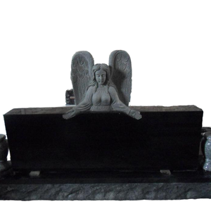 現代山西黒御影石天使モニュメント、手彫りの翼のある像付き - Product Image 1