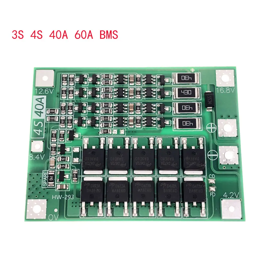 3S/4S 40A 60A Li-ion Lithium Battery Charger Protection Board 18650 BMS For Drill Motor 11.1V 12.6V/14.8V 16.8V Enhance/Balance