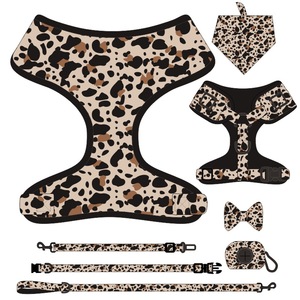 Fashion Animal Print Dog Harness with Adjustable Buckle Closure and Bowknot Accessory Set for Pets - Product Image 1