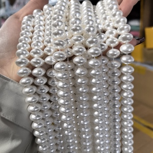 1 Tira a la Venta de Cuentas de Cristal de 12x8 mm Forma Ábaco Color Perla Barroca para Fabricación de Joyería Cuentas de Perlas Sueltas Redondas Blancas - Product Image 3