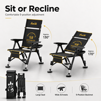 Chaise de pêche pliable portable avec sac de transport, inclinable en 5 positions, robuste, pour le camping en plein air, en tissu Oxford et acier au carbone