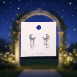 Pendientes Colgantes con Forma de Luna, Plata 925, Oro Blanco, Cristal, Diamantes de Imitación, Corte Pera, Engaste en Bisel, Románticos, para Uso Diario de Mujeres - Product Image 2