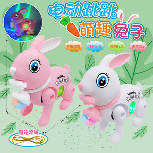 Jouet lapin sauteur électrique 16cm lumineux musical avec corde pour enfants en plastique unisexe - Product Image 1