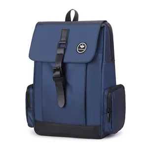 Functional multi pockets youth navy color university school bag unisex travel vintage nylon laptop backpack