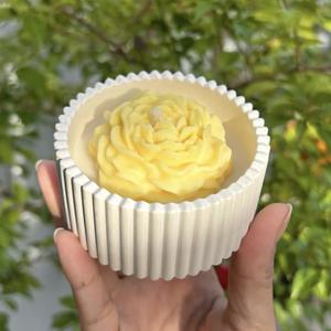 Bougie à la camomille en pot en plâtre, cire de soja, parfum pêche blanche et Oolong, cadeau créatif, vente en gros, <span class=keywords><strong>atelier</strong></span> DIY, bougies en forme de fleur - Product Image 3