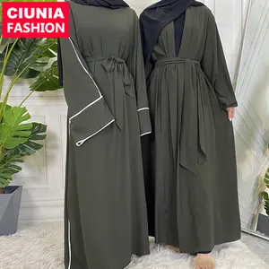 Gamis Cardigan Warna Polos Kimono Wanita Desain Terbaru Gaun Muslim Dubai