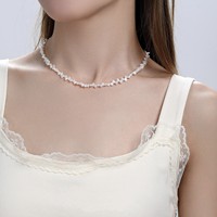 Collier de perles d'eau douce baroques petites, chaîne asymétrique en argent 925, bijoux en perles blanches pour femmes, vente en gros