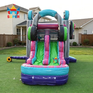 Nouveau design populaire : Aire de jeux gonflable en PVC avec toboggan, piscine et contrôleur de <span class=keywords><strong>jeu</strong></span>, thème parc d'attractions pour location événementielle et jeux aquatiques - Product Image 5