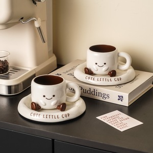 Ensemble tasse à café et soucoupe en céramique moderne, mignon, dessin animé, simple, 250 ml, avec boîte cadeau - Product Image 4