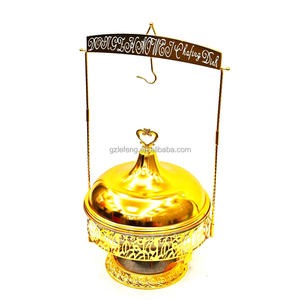 Lefeng Banquet, nuevo diseño, plato de frotamiento único con forma de gloria de la mañana, tapa colgante, juego de Buffet, platos de frotamiento dorados para Catering - Product Image 4