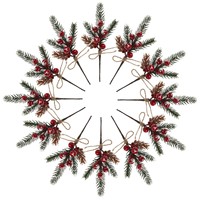 Décorations de branches de Noël comprenant des flocons de neige, des aiguilles de pin, des branches de fleurs et des plantes artificielles avec des baies rouges