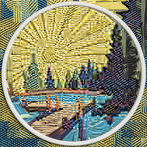 Circular Woven Fabric Patch With <b>Abstract</b> Pattern In Yellow Blue And Purple Tones - Product Image 1