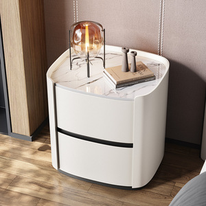 High-<b>end</b> Minimalist Wood Bedside <b>Table</b> 2 Drawers Slate Top XUWANGMAO Model A35 Internet Celebrity Integrated Style Simple Luxury - Product Image 2