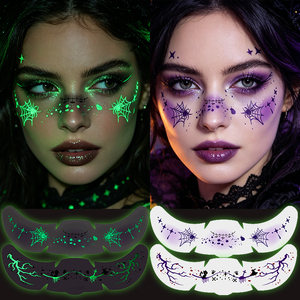 Tatuaje Luminoso de Halloween con Diseño de Pecas, Brilla en la Oscuridad, Tatuaje Facial de Murciélago y Telaraña, <span class=keywords><strong>Maquillaje</strong></span> Temporal Realista para Fiestas - Product Image 3