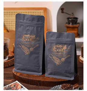 Bolsa de café con fuelle lateral inferior de bloque impreso personalizado Bolsa de embalaje de granos de café vacía con válvula y cremallera - Product Image 3