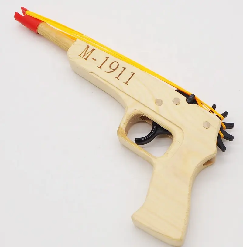 מפעל זול מחיר סיטונאי קידום מכירות ילדים צעצוע ירי משחק גומי להקות עץ אקדח צעצוע