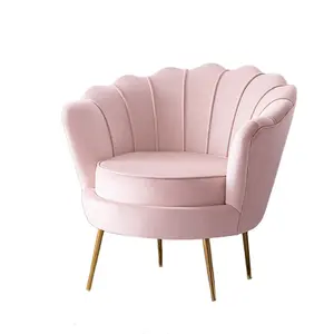 Comfortable Ergonomic Design Curved Back Breathable Cushion Pink Velvet Arm Chair Velvet Accent Chair