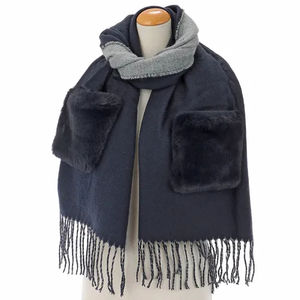 <b>Women's</b> warm thick winter tassel blank solid woven shawl <b>poncho</b> acrylic scarf with pockets - Product Image 3