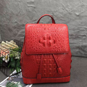 Mochila de Cuero de Cocodrilo Genuino para Mujer – Bolso de Diseño Rojo de Lujo con Cierre de Cordón - Product Image 1
