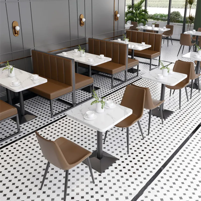 Мебель для ресторанов, столы и стулья для кафе, гостиной, кафетерия, на заказ, кожаное сиденье, мраморный стол