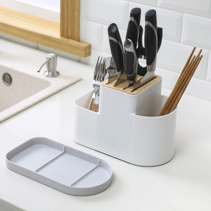 Porte-couteaux Moriya avec support pour baguettes et rangement pour fourchettes, organisateur d'ustensiles de cuisine en plastique, style moderne et minimaliste - Product Image 2