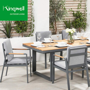Bền Đơn Giản Trung Đông Phong Cách Đồ Nội Thất Ngoài Trời Nhôm UV Kháng Vườn Bàn Ăn Và 6 Ghế Với Tếch Tay Vịn - Product Image 2
