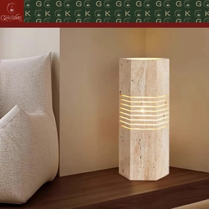 GOLDKING Lampe de Chevet Octogonale Rainurée en Travertin Beige pour Coin de Lecture, Lumière Chaude, Fabrication OEM ODM Directe Usine - Product Image 2