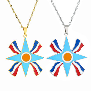 Collana con Ciondolo Simbolo Ashur in Acciaio Inossidabile, Catena a Corda con Diamanti Vintage, Design Assiro Color Oro per Uomini e Donne, Gioielli Etnici - Product Image 6