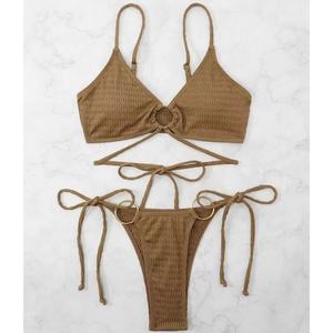 Traje de Baño Bikini Personalizado de Fábrica 2024, Bikini Sexy para Mujer con Traje de Baño Sólido Mate, Adecuado para Playas de Verano, Bikini Triangular - Product Image 1