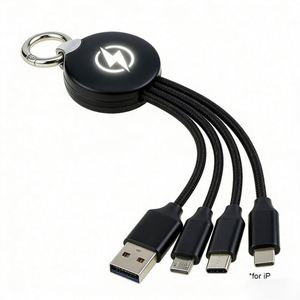 <b>3</b>-in-1 Multi-Function Fast Charging Keychain <b>USB</b> Charger <b>Cable</b> with Custom LED Luminous Logo Wholesale Custom Promotional Gifts - Product Image 1