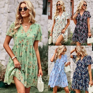Vestido Midi de Gasa con Estampado Floral Personalizado para Mujer, MOQ Bajo, Manga Corta, Tejido Transpirable, Detalle de Espalda Recortada, Estilo Casual - Product Image 2