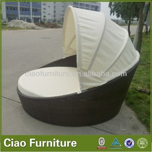 Per il tempo libero all'aperto spiaggia bianco vimini giorno mobili in Rattan sintetico Patio rotondo lato piscina Daybed con baldacchino - Product Image 6