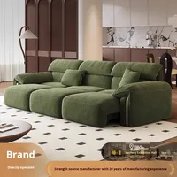 Sofá Eléctrico Deslizante Vintage Verde Elefante, Chenilla, Control Remoto, Cuero Genuino, Tres Plazas, Sofá Cama Totalmente Automático