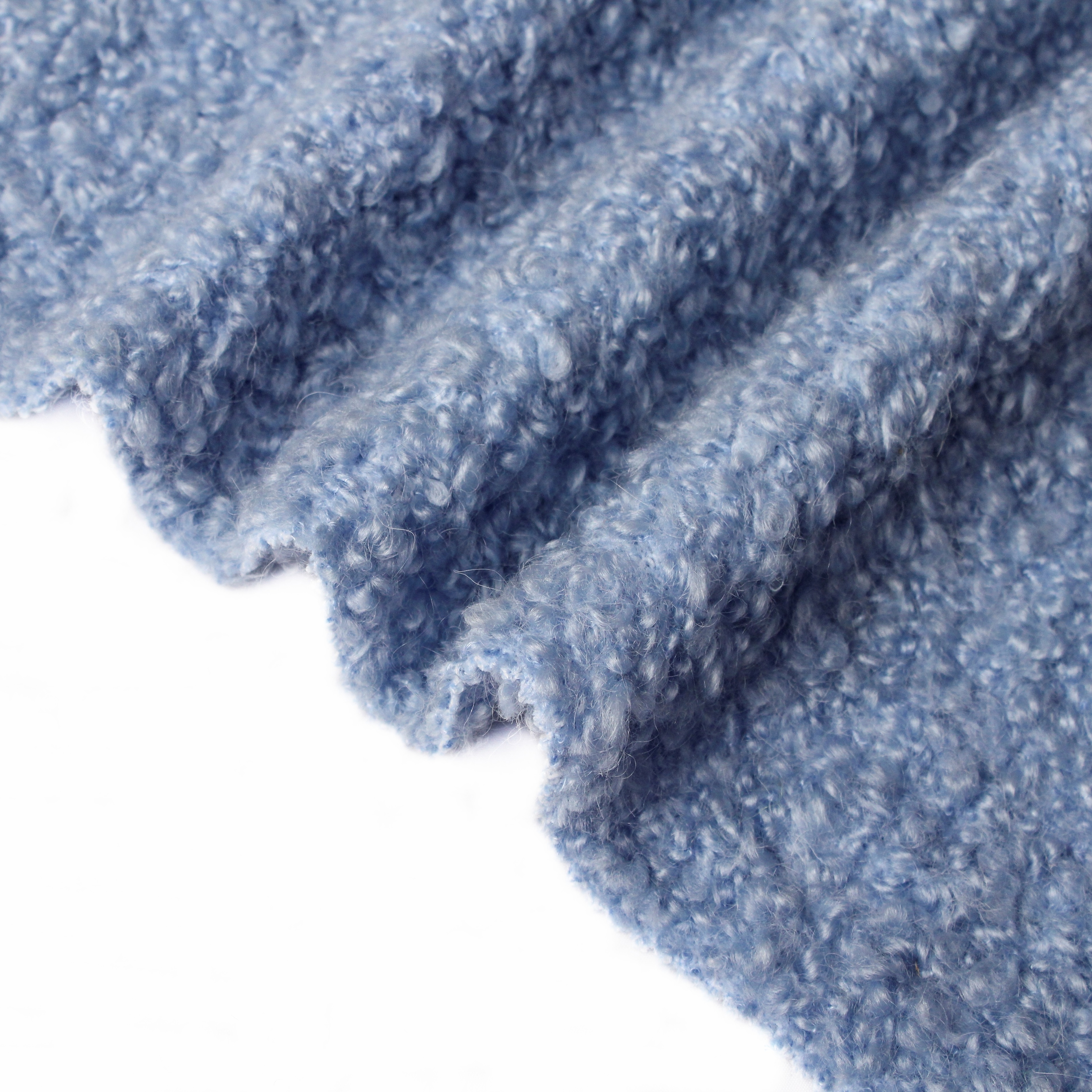 26 27 Brand Fashion Wholesale Boucle Style Light Blue Cashmere Mohair Wool Tweed Fabric for Women Suit Coat Trousers