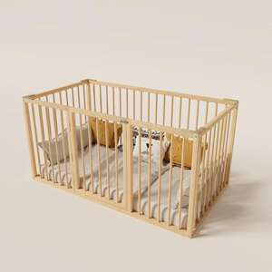 Parc pour bébé en bois massif de grande taille réglable avec barrière de sécurité pour chambre à coucher, école, utilisation intérieure/extérieure, bébés, tout-petits - Product Image 1