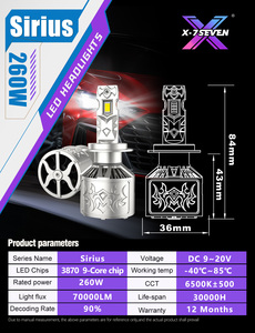 X-7SEVEN Sirius Super Helle Auto-LED-Leuchte H7 H11 H1 9005 9006 9007 H4 LED Hochleistungs 260W 70000LM Auto-LED-Scheinwerferbirne - Product Image 6