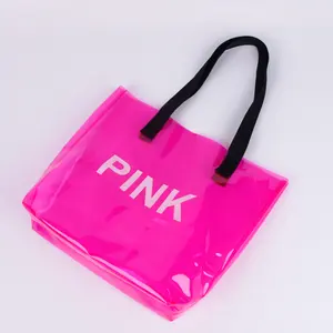 Bolso de compras impermeable de PVC de moda neón personalizado con asa de cuerda de algodón grueso para colores como regalos para ella