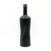 Bouteille en verre à liqueur à épaule plate, super transparente, mate, noire, 500 ml, 750 ml, pour vodka, gin, tequila, huile d'olive, avec bouchon en liège