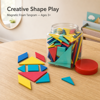Set Puzzle Tangram Busa EVA Magnetik 112Pcs Balok Bangunan Bentuk Geometris untuk Edukasi Anak