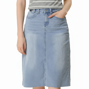 Jupe décontractée en jean pour femmes nouvelle mode taille élastique ample avec ceinture couleur unie taille naturelle entretenue jupe en jean pour femmes - Product Image 1