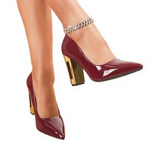 Wholesale Women's High Heels Square Heel Slip-On Gold Pumps 9cm Heel Fashion Trend Height Increasing Rubber Outsole Pointed Toe - Product Image 3