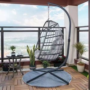 Balançoire en rotin pliable à panier suspendu simple et moderne pour balcon intérieur et mobilier d'extérieur pour balançoires de patio - Product Image 3