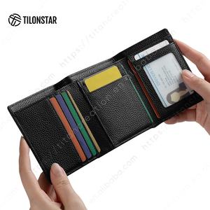 TILONSTAR TVW138 meilleure vente portefeuille court à trois volets à grain de litchi portefeuille en cuir véritable noir à grain supérieur anti-RFID personnalisé - Product Image 2